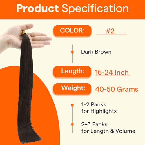Image of Full Shine I Tip Hair Extensions Human Hair, Darkest Brown, 18 Inch