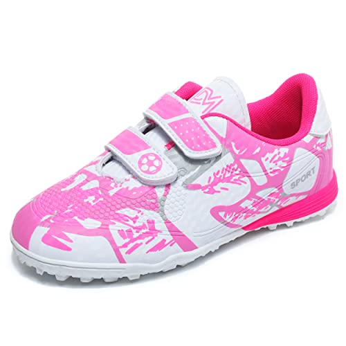 Misswell Boys Football Boots Kids Girls Astro Turf Trainers Junior Soccer Athletics Training Shoes Teenager Outdoor Indoor Sport Shoes Sneakers for Unisex Size 4 Pink