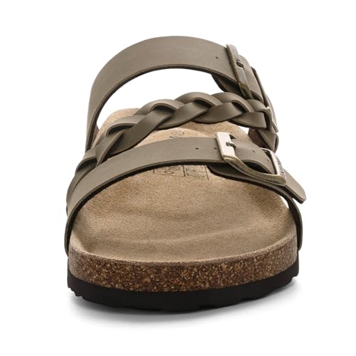 Image of KIDMI Women's Cork Footbed Sandals with Arch Support Comfortable Slip-On Slide Sandals With Adjustable Buckle for Summer