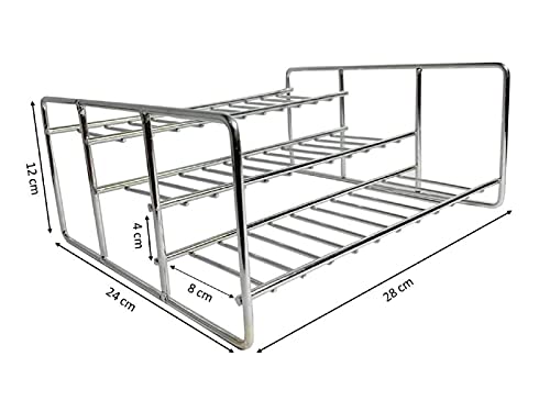 Image of JUGTE 3-Tier Step Standing Rack Stainless Steel Kitchen Cabinets Storage Racks Step for Kitchen Storage Countertop Display Shelf Organizer Condiment Shelf Rack (Small 28 x 24 x 12 cm)