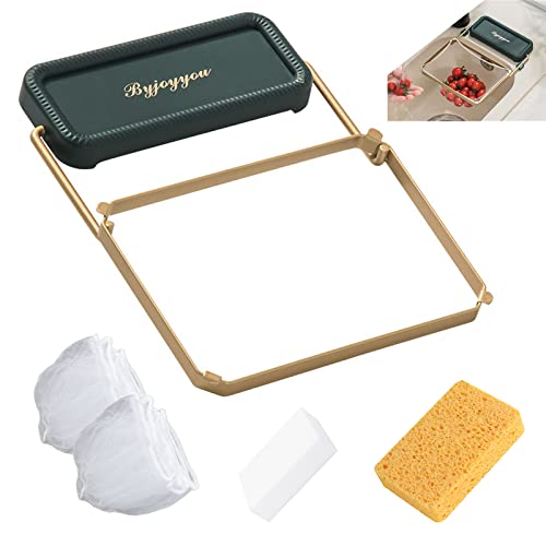 LMYJ Küchenspüle Sieb, Küchenspüle Eck Abfluss Sieb mit 100 Filtertüten, Feines Netz Netz hängende Ablass Rack Korb Faltbarer Metallhalter für Küchenreste Cover