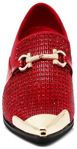 Image of Enzo Romeo Crisino Men Rhinestone Chrome Toe Suede Pointy Buckle Dress Loafer Slip On Shoes
