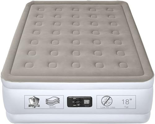 YENING Full Size Air Mattress with Built in Pump Raised Double Blow up Bed Inflatable Camping Airbed Electric 18 Inch Tall Grey