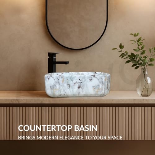 Image of Artiva Ceramic Wash Basin /Tabletop Washbasin For Bathroom,12 inchx16 inch /Small Countetop Bathroom Basin /Table Top Basin For Home,Office,Hotel /Rectangle Glossy Sink (Alaska-Gold,12x16 Inch)