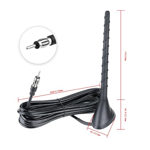 Antena de coche universal para radio FM Am con base y cable DIN de 5m 6