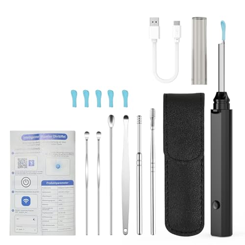Yechiry Ear Wax Removal Kit Earwax Remover Cleaning Tool with HD Camera & LED Light Wireless Visual Earpick with 6 Ear Spoons & 6 Tips (Black)