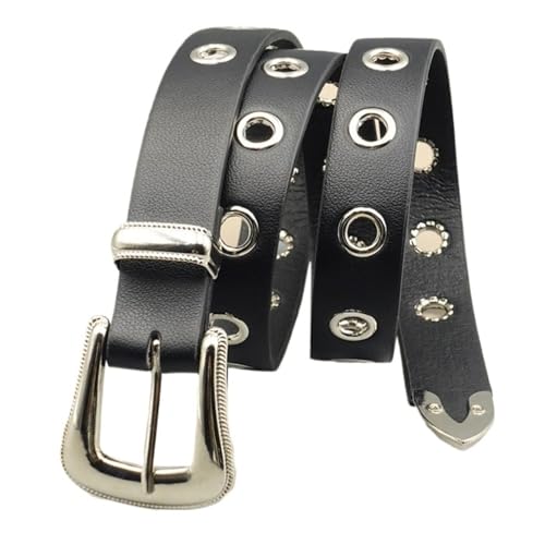 Classic Pu Material Black Belt Retro Hollow Women's Belt Punk Y2K Style Versatile Casual Decoration