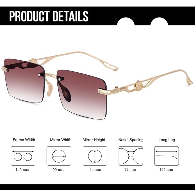 Image of IFLASH UV Protected Rectangular Rimless Sunglasses for Men and Women