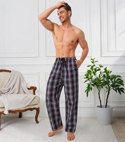DAVID ARCHY Mens Pajama Pants Soft Cotton Plaid Sleepwear, Comfy Lounge Woven Pajamas Bottoms PJ Pant for Men, 3 pack4