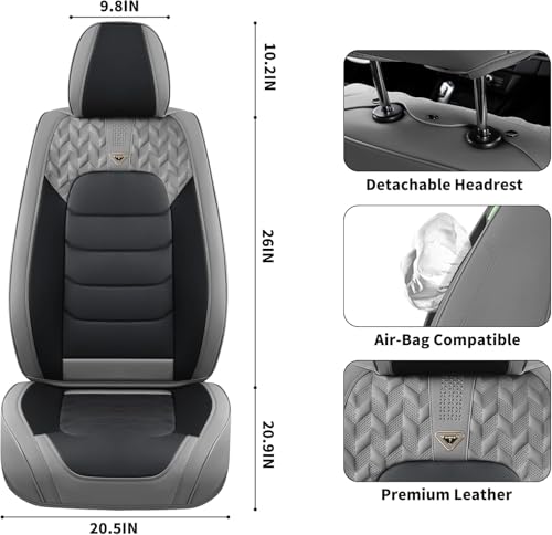 Image of FLORICH Car Seat Covers, Leather Seat Covers, Front Seat Covers 2PCS,Waterproof Car Seat Protector, Auto Driver Seat Covers Accessories Fit for Most SUV Trucks(Gray&Black, Front Pair)