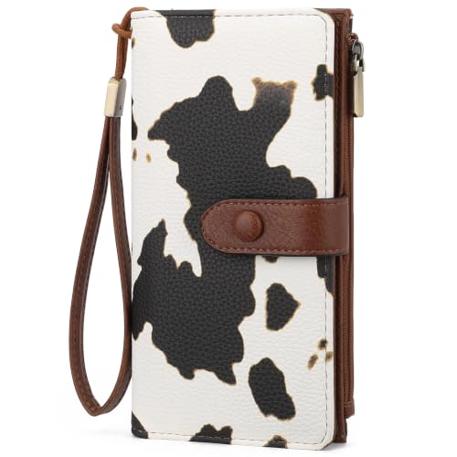 Image of GOIACII Womens Wallets Large Capacity Credit Card Holder RFID Blocking Leather Wallet Wristlet Ladies Clutch Purse Cow Print