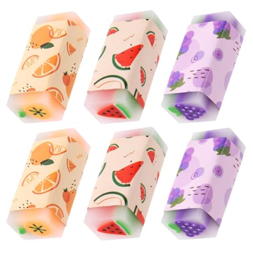 WUSJCOF Set de 6 Gomas de Borrar con Aroma a Frutas, Regalo de Cumpleaños para Niños, Material Escolar para Niños