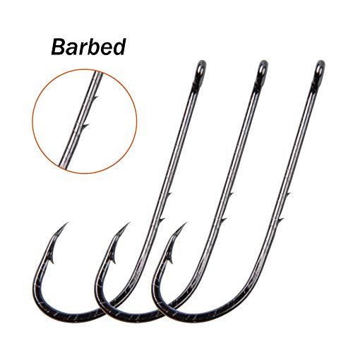 Köderhaken mit Widerhaken, 100 Stück, Karbonstahl, langer Schaft, Köder, Angelhaken, 92247, Schwarz mit 2 Köderhalter… – Bild 6