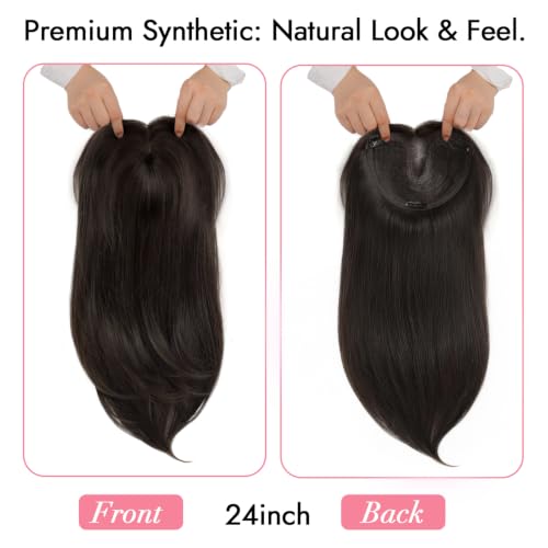 Isaic Hair Toppers for Women, 5x6 Inch Large Base Clip In,24 Inch Brown