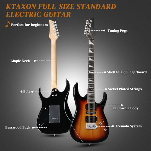 Image of Ktaxon 39 inch Electric Guitar with 20Watt Amp for Beginners, Brown Sunburst