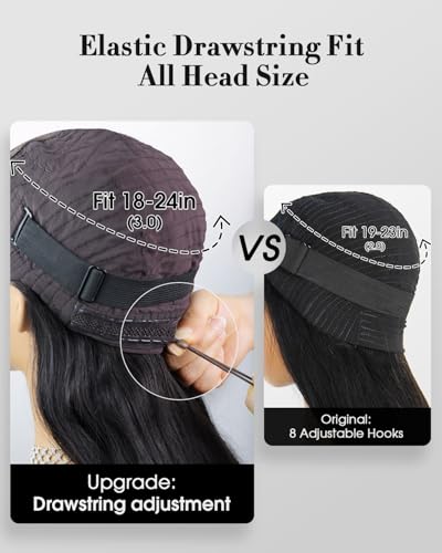 Image of Glueless Drawstring Wigs Human Hair Pre plucked Pre Cut, 6x4 HD Lace Front Wear and Go Glueless Wig Straight with Drawstring Straight for Women 200% Density 28 inch