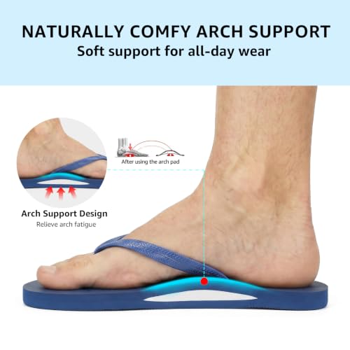 STQ Shower Shoes Men Flip Flops, Quick Drying Drain Hole, Navy Blue Size 8 — view 5