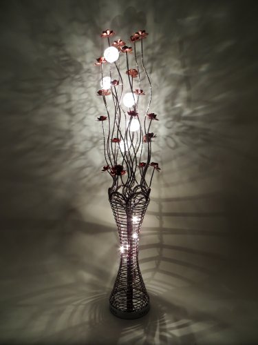 Elegance Coffee Woven Wire and Aluminium Floor Lamp with Jewel Crystal Shades and Copper Brown Flowers