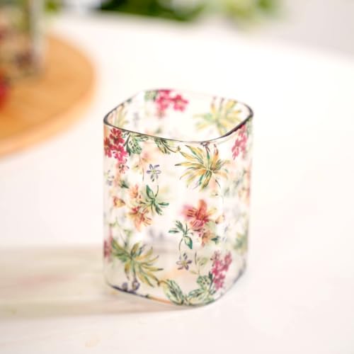 Image of Nestasia Printed Borosilicate Glasses Set of 4 (230ml Each) - 100% Food Safe & Durable Glassware with Vibrant Floral Design | Small Square-Shaped Tumblers for Water, Juice, Mocktails & Iced Tea
