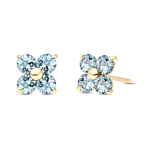 Galaxy Gold GG 14k Solid Gold Stud Earrings with Natural Aquamarines