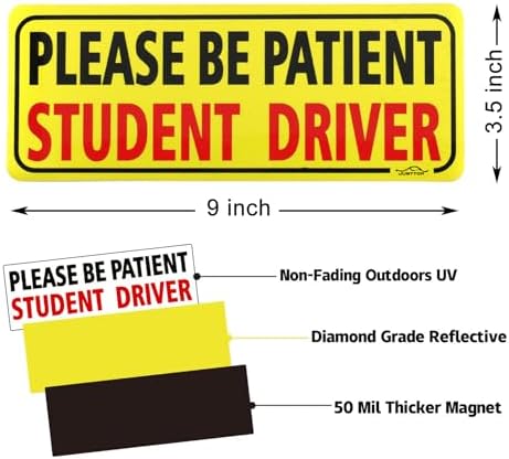 JUSTTOP 3pcs Student Driver Magnet for Car, Please Be Patient Student Driver, New Drivers Sticker Safety Warning, Magnetic Reflective Rookie Driver Bumper Sticker (Black&Red) - 2