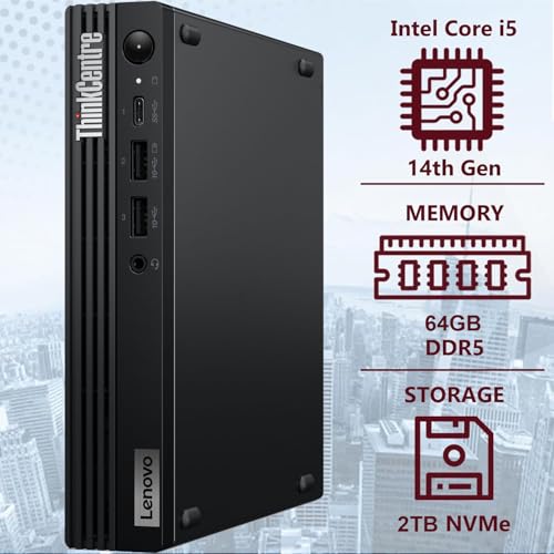 Image of Lenovo ThinkCentre M70q Gen 5 Tiny Business Desktop (Intel 10-Core i5-14400T (> i7-13700T), 64GB DDR5, 2TB SSD, UHD Graphics 730) MFF, Mini PC, DisplayPort, Ethernet, HDMI, 3-Yr WRT, Win 11 Pro