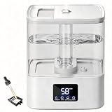 KZF 4L Top Fill Humidifiers for Bedroom & 60H Runtime - Cool Mist 3 Mist Levels, 8H Timer, Essential Oil Tray, Humidity Display, Quiet for Bedroom, Baby, Plants, Large Room