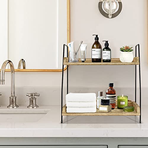 Megsooul Coffee Bar Accessories and Organizer Countertop, Coffee Station Organizer Kitchen Counter Shelf Organizer,Coffee Condiment Storage,Cup Lid Holder Countertop Shelf for Bathroom (Brown)
