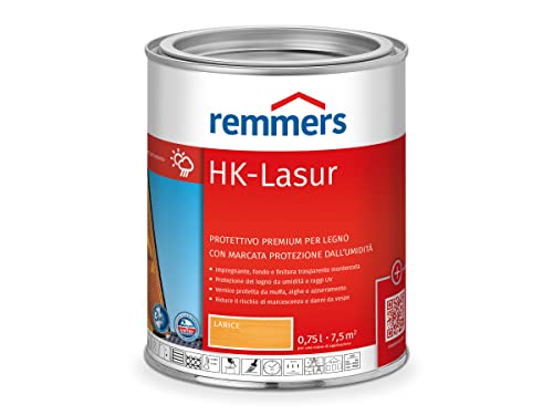 Remmers Vernice trasparente HK pino/larice, 0,75 litri, vernice trasparente decorativa premium per esterni, tripla protezione del legno con impregnante + fondo + finitura, protezione del legno da umidità e raggi