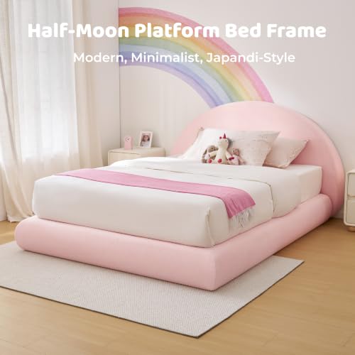 Image of RECCI AirFrame Half-Moon Upholstered Queen Platform Bed Frame | Velvet Curved Arched Base, 6-Inch Thickness Headboard, 5 Inch Fully Round Cushioned Foam, No Box Spring Needed, Easy Assembly