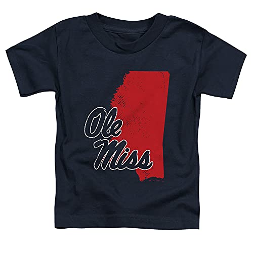 University of Mississippi Ole Miss Official State Shape Unisex Toddler T Shirt,Navy, 4