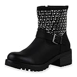 motorradschuhe damen 36  SCARPE VITA Damen Stiefeletten Leicht Gefütterte Biker Boots Nieten Schuhe Schnallen Motorrad-Schuhe Stiefel Booties 197180 Schwarz Black 38