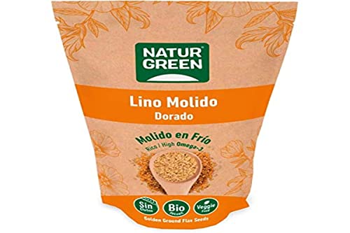 NaturGreen - Semillas de Lino Dorado Molido Bio, Semillas Naturales, Molidas en Frio, Omega 3, Producto Ecológico - 225 g