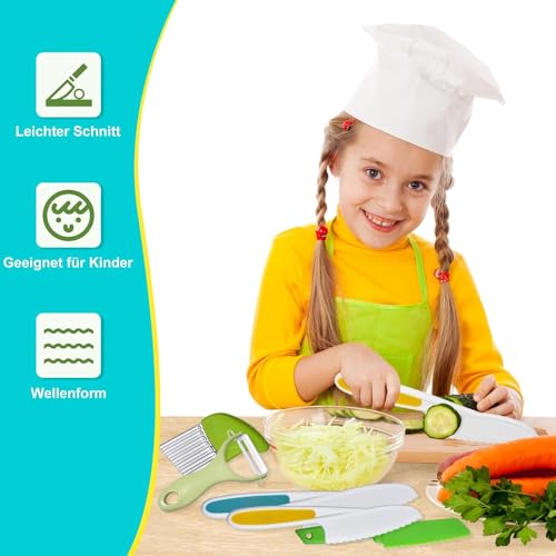 Kindermesser 5-teiliges Kinder Sicherheit Küchenmesser Set zum Schneiden Kochen von Obst oder Gemüse inklusive Kochmesser Obstmesser Schäler Geschenke für Kleinkinder Geburtstag Weinachten