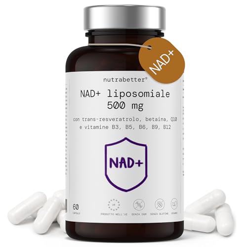 NAD+ Liposomiale & Trans-Resveratrolo | NAD Integratore + Betaína, Q10, Vitamine B3, B5, B6, B9 e B12 | Oltre 1000 mg per Dose Giornaliera | Anti-Età, Vitalità Cellulare | nutrabetter®