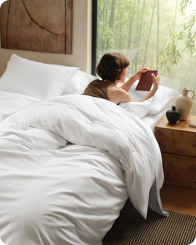 Bedsure Cooling Duvet Cover Queen Size, Cotton & Viscose Derived from Bamboo Duvet Cover Set, PureWoven Ultra-Soft, Breathable & Lightweight Home Bedding for All Seasons (White,90"x90")