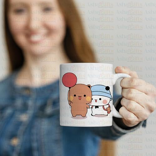 Image of Bubu Dudu Love Gift for Birthday /Anniversary Sipper Water Bottle Aluminium with Coffee Mug, Wooden Keychain Combo Pack Mini Greeting Card (Design-1)