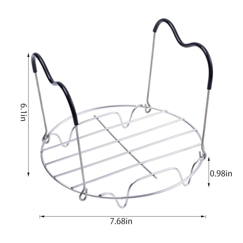 Image of 19.5cm Steamer Rack Trivet with Heat Resistant Silicone Handles | 19.5cm /7.68inch Silver Stainless Steel Steamer Rack Trivet for Lifting out Delicious Cooking, for 6, 8 Qt Pressure Cooker
