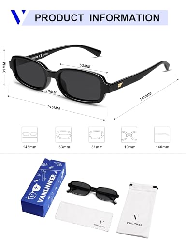 Image of VANLINKER Retro Rectangle Polarized Sunglasses for Women Men Small 90s Style Vintage Trendy Narrow Rectangular Frame VL9813