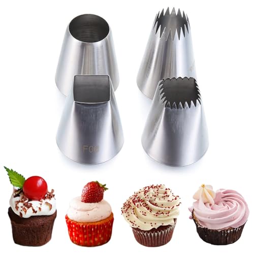 Grandes Douilles à Pâtisserie,4 PCS Coffret de Douilles à Pâtisserie Extra Larges Douilless Carrées Rondes et Étoile pour Décoration Gâteaux Cupcakes...