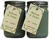 Candlecopia Balsam & Cedar Strongly Scented Hand Poured Premium Soy Candles, 12 Ounce Pewter Lid Canning Jar x 2-Pack