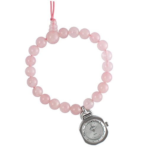 Jewelry Pink Glass Beaded Stretch Charm Bracelet Silver Watch