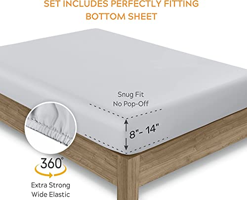 Sleep Mantra 100% Organic Cotton Bed Sheet Set - Crisp And Cooling Percale Weave, Soft Breathable, Eco-Friendly, 4 Piece Bedding Set, Deep Pocket With All-Around Elastic, (Queen, Light Gray) #TOP4