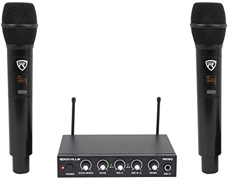 Rockville RKI60 Dual UHF 8 Chan Wireless Microphone Karaoke Interface+Mic Mixer ,Black