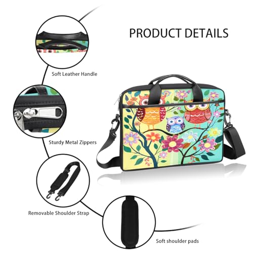 Funda para laptop de 15 pulgadas con diseño de búhos, ramas y flores, maletín delgado para oficina y viaje, con correa ajustable, para mujeres y hombres miniatura 4