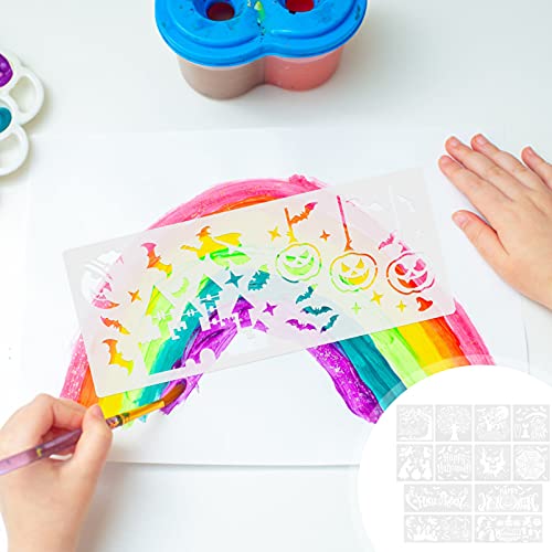 Angoily 12 Folhas Feliz Dia Das Bruxas Conjuntos Stencils Template DIY Desenho Da Arte Da Pintura de