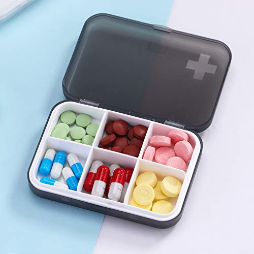 Image of Pill Organizer Case - Portable Pill Box Small Pill Container for Purse or Pocket, Excellent Pill Storage Case (Gray, 6 Compartment)