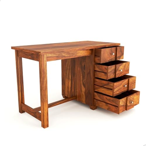 Image of Solid Sheesham Wooden Study Table & Desk with Drawer for Office and Home | Computer Laptop Table | Reading & Writing Desk | Laptop Desk (Honey F)