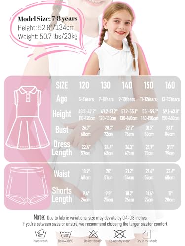 GroYolan Mädchen Tenniskleid ärmellos Polokleid Sportkleid mit Hose und Taschen Tennis Golf Kleid für Sport Casual 5-15 Jahre