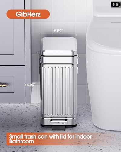 Image of Small Trash Can with Lid Soft Close-10L /2.6 Gal Stainless Steel Outdoor Dog Poop Garbage Can-Metal Waste Bins with Pedal for Bathroom Bedroom Office-Silver